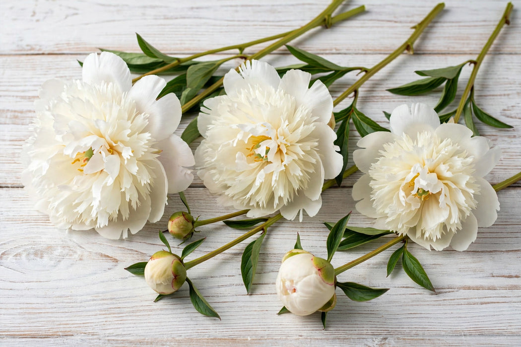 PEONY FRINGED IVORY - White - 100 Stems