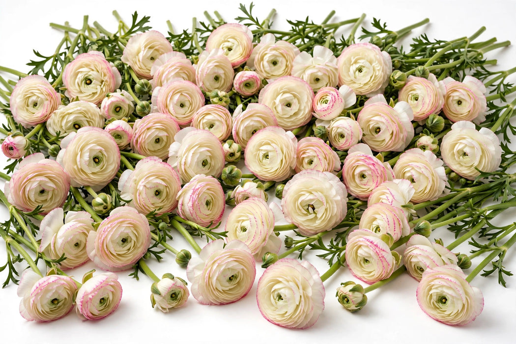 The Ranunculus Collection - Romance Ranunculus Hydra Cream With Pink Edges 30-40CM (100 STEMS / BX)