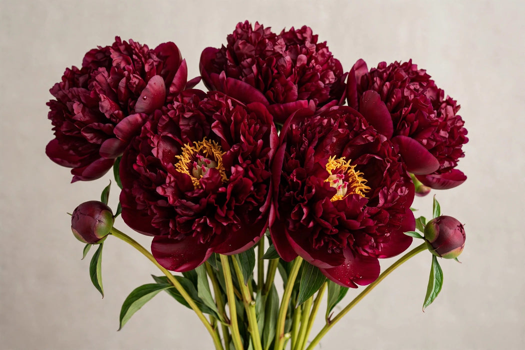 PEONY OLD FAITHFULL RUFFLED BURG - 60 Stems