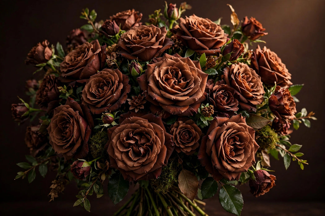 Next Day Delivery - ROSE MOCCACHINO 60cm 5cm 25st - Brown - 100 Stems [Limited]