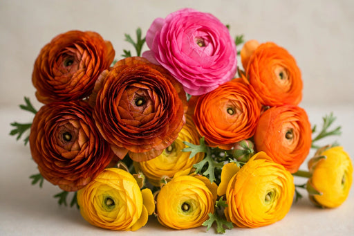 Ranunculus Flower Collection - Ranunculus Assorted 40 Dark Orange + 10 Hot Pink + 40 Orange + 30 Yellow 50-60CM (120 STEMS / BX)