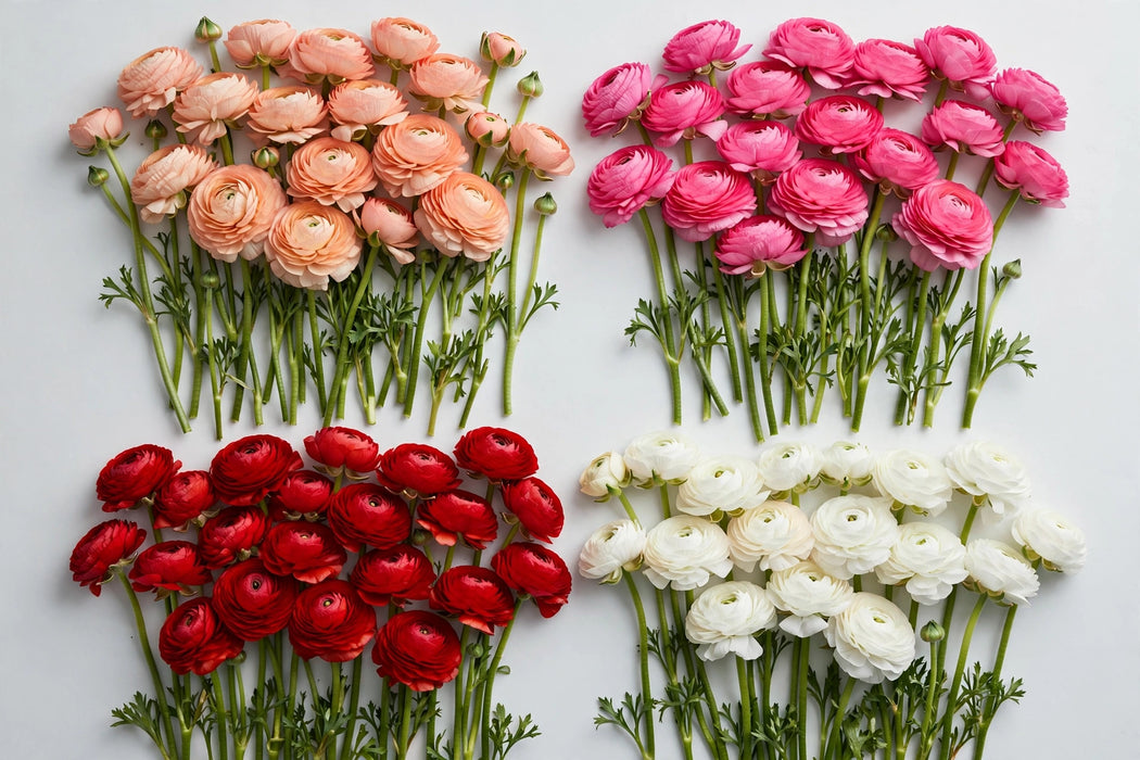 The Ranunculus Collection - Ranunculus Assorted 40 Peach + 20 Hot Pink + 20 Red + 20 White 30-40CM (100 STEMS / BX)