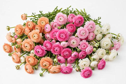 The Ranunculus Collection - Ranunculus Assorted 10 Peach + 20 Hot Pink + 40 Light Pink + 30 White 50-60CM (100 STEMS / BX)