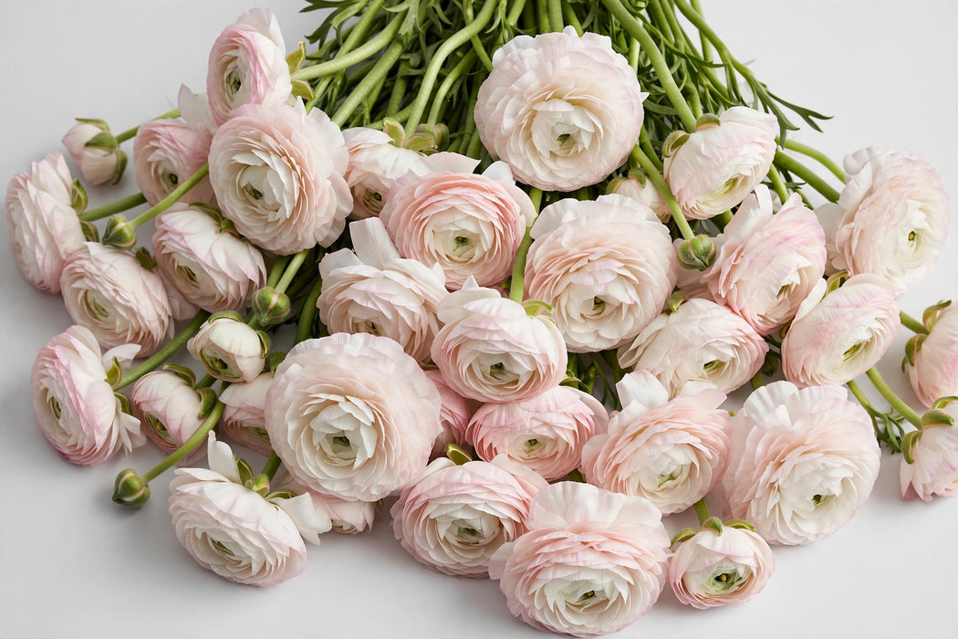 The Ranunculus Collection - Romance Ranunculus Courchevel Blush White 40-50CM (100 STEMS / BX)