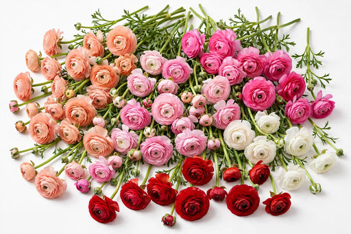The Ranunculus Collection - Ranunculus Assorted Peach 20 - Hot Pink 10 - Light Pink 10 - Red 40 - White 20 40-50CM (100 STEMS / BX)