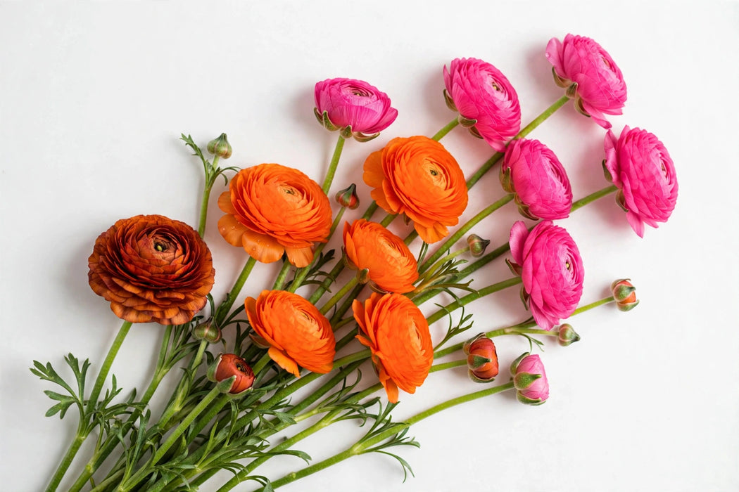 Ranunculus Flower Collection - Ranunculus Assorted 60 Dark Orange + 20 Hot Pink + 40 Orange 30-40CM (120 STEMS / BX)