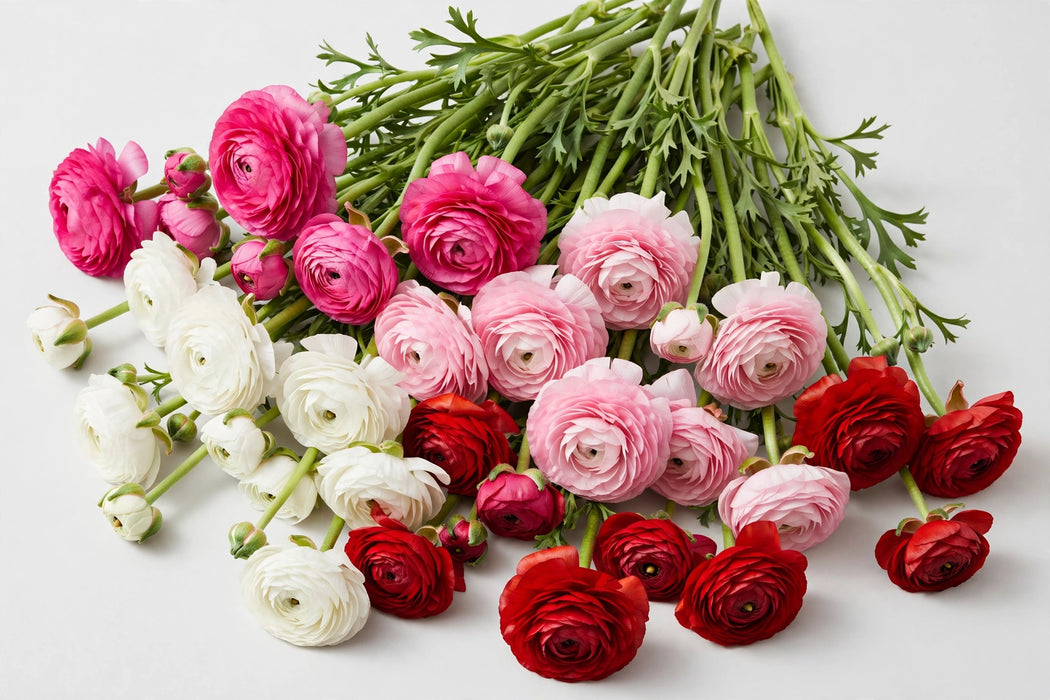 The Ranunculus Collection - Ranunculus Assorted 20 Hot Pink + 40 Light Pink + 10 Red + 30 White 50-60CM (100 STEMS / BX)