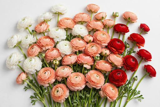 The Ranunculus Collection - Ranunculus Assorted 60 Peach + 10 Red + 30 White 40-50CM (100 STEMS / BX)