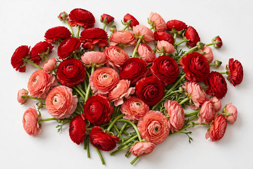 The Ranunculus Collection - Romance Ranunculus Assorted 50 Get Lucky Red + 50 Nohant Salmon 40-50CM (100 STEMS / BX)