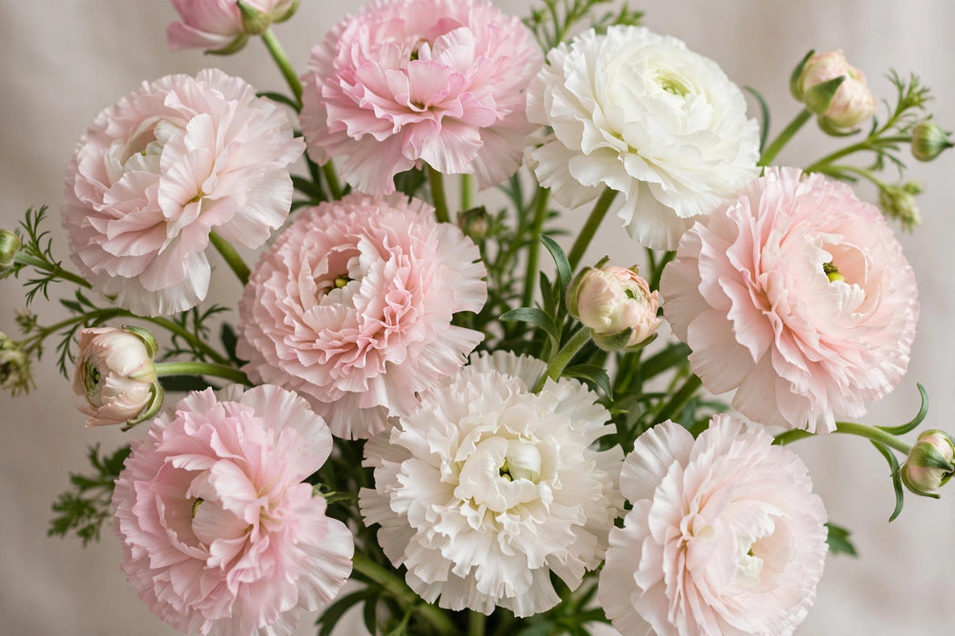 Ranunculus Flower Collection - Butterfly Ranunculus Assorted 30 Ariadne + 20 Eris + 30 Graces + 10 Litai + 20 Minoan + 10 Mussa 50-60CM (120 STEMS / BX)