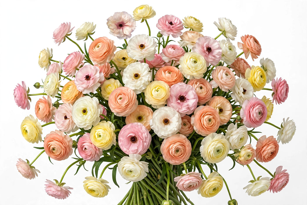 Ranunculus Flower Collection - Butterfly Ranunculus Assorted 40 Ariadne + 20 Eris + 20 Graces + 20 Minoan + 10 Mussa + 10 Phosphorus 50-60CM (120 STEMS / BX)