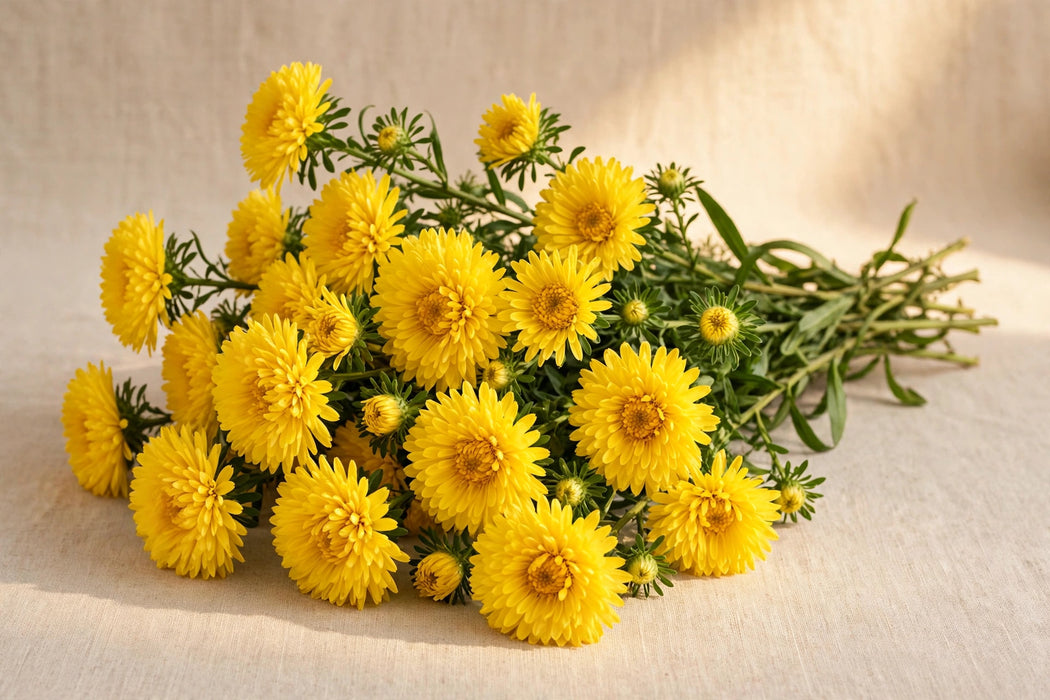 Next Day Delivery - ASTER CARNIVAL YELLOW GOLD 80cm 5st - Yellow - 75 Stems [LIMITED]