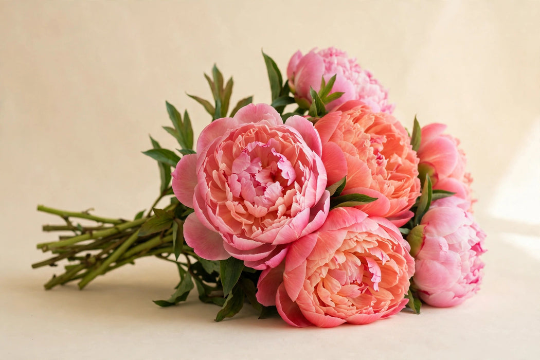 Next Day Delivery - PAEONIA RED CAROL 55cm 5st X50 - Bicolor Pink/Salmon - 50 Stems [LIMITED]