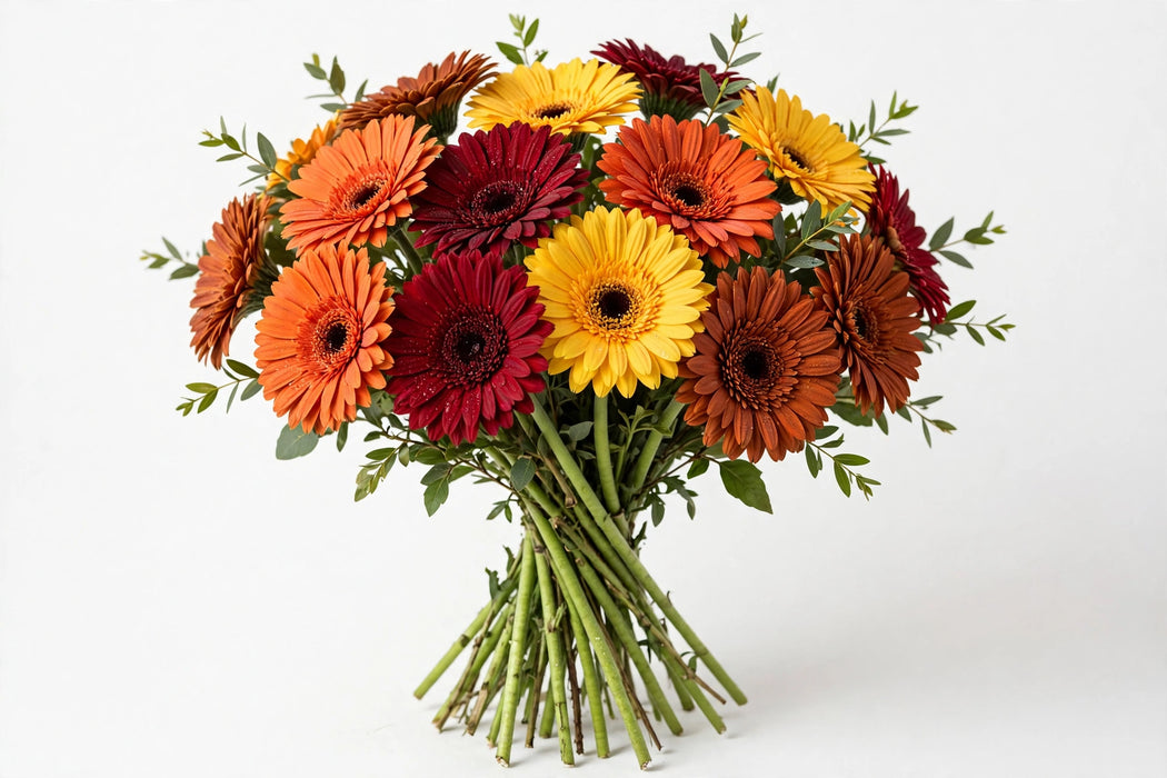 Gerbera Fall Mix fresh-cut gerbera daisies in orange, burgundy, gold and rust