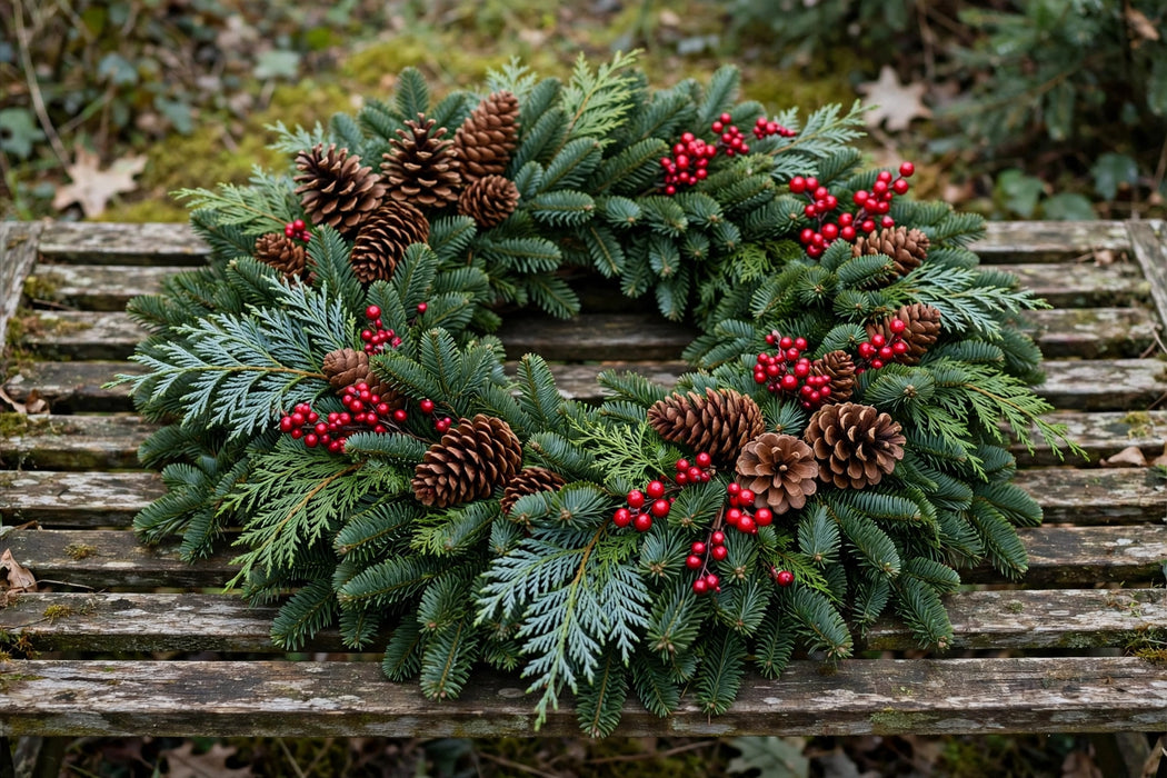 Next Day Delivery - 28 INCHES DELUXE NOBLE WREATH - Green - 6 Per Box