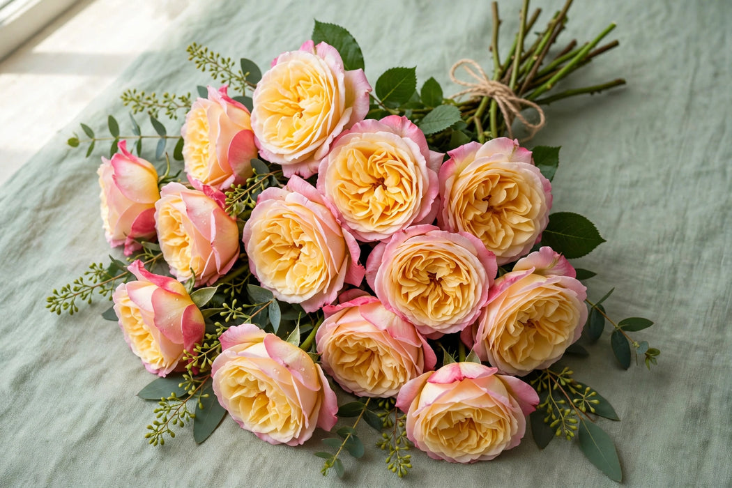 Next Day Delivery - ROSE FATIMA GARDENS 50cm 25st - Bicolor Pink/Yellow - 100 Stems [LIMITED]