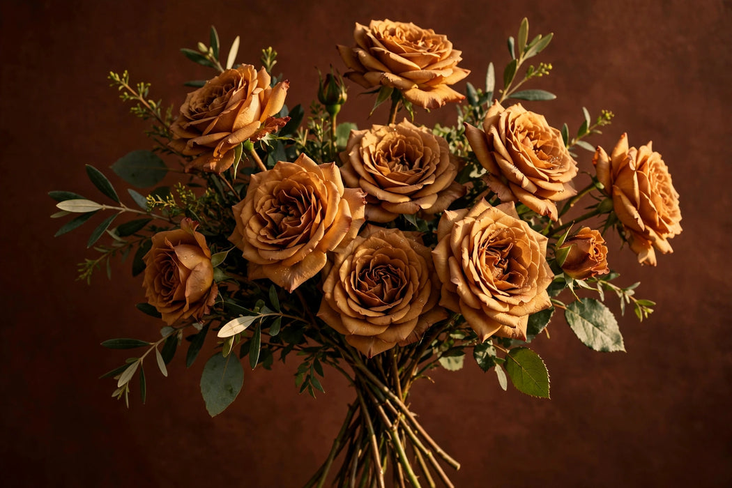 Next Day Delivery - ROSE GOLDEN MUSTARD 45cm 5cm 12st - Brown - 48 Stems [LIMITED]