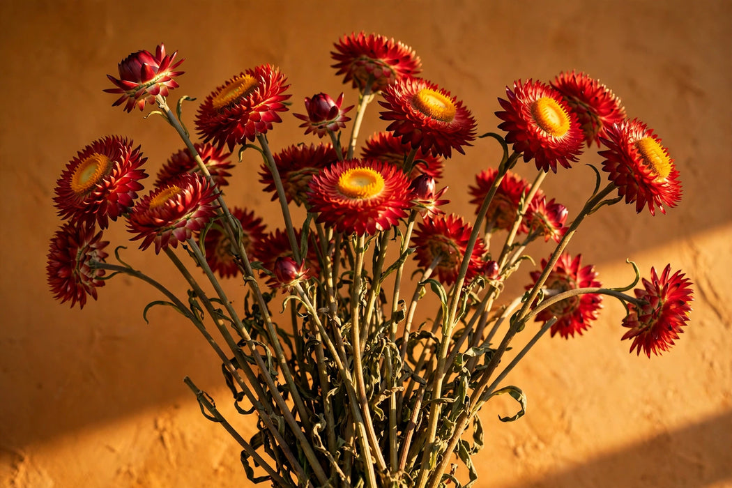 Next Day Delivery - STRAW FLOWER RED 70cm 10st - Red - 120 Stems [LIMITED]