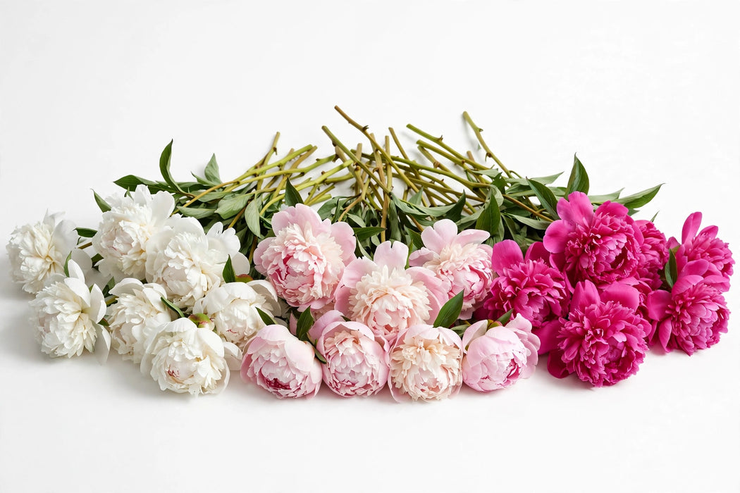 Next Day Delivery - MIX (40 White Festiva Maxima - 30 Fuchsia Kansas - 30 Blush Gardenia) - 100 Stems